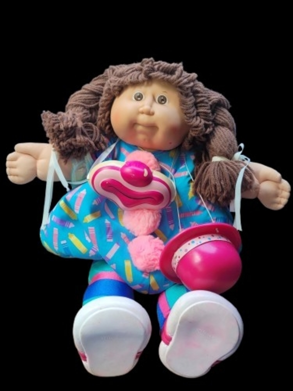 Cabbage Patch Kids Doll Clown 1980s Vintage Long Brown Hair Girl
